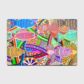 Головоломка Пазл магнитный 126 элементов с принтом Разноцветные яркие рыбки на абстрактном цветном фоне в Курске, полимерный материал с магнитным слоем | 126 деталей, размер изделия —  180*270 мм | Тематика изображения на принте: абстрактный паттерн | абстрактный фон | абстракция | аквариум | буйство красок в океане | египетские рыбки | знак зодиака рыбы | красное море | мировой океан | паттерн из рыб | разноцветные рыбы
