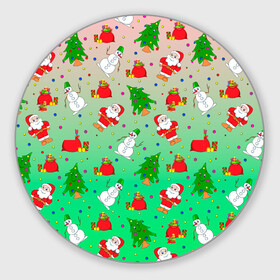 Круглый коврик для мышки с принтом Новогодний узор елка санта в Курске, резина и полиэстер | круглая форма, изображение наносится на всю лицевую часть | 2022 | градиент | елки | новый год | праздник | радость | санта | узор | шаблон