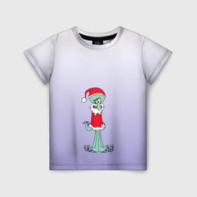 Детская футболка 3D с принтом Дед Сквиди Санта мороз в Курске, 100% гипоаллергенный полиэфир | прямой крой, круглый вырез горловины, длина до линии бедер, чуть спущенное плечо, ткань немного тянется | дед мороз | микс образов | мультфильм | настроение | оссьминог | персонаж | праздник | санта клаус | сквидвард | старикашка | сухой старик | шапка санты
