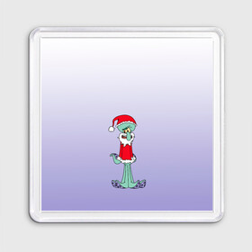 Магнит 55*55 с принтом Дед Сквиди Санта мороз в Курске, Пластик | Размер: 65*65 мм; Размер печати: 55*55 мм | дед мороз | микс образов | мультфильм | настроение | оссьминог | персонаж | праздник | санта клаус | сквидвард | старикашка | сухой старик | шапка санты