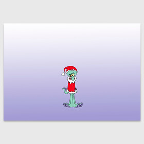 Поздравительная открытка с принтом Дед Сквиди Санта мороз в Курске, 100% бумага | плотность бумаги 280 г/м2, матовая, на обратной стороне линовка и место для марки
 | Тематика изображения на принте: дед мороз | микс образов | мультфильм | настроение | оссьминог | персонаж | праздник | санта клаус | сквидвард | старикашка | сухой старик | шапка санты