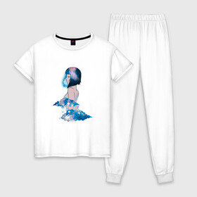 Женская пижама хлопок с принтом Nebula girl в Курске, 100% хлопок | брюки и футболка прямого кроя, без карманов, на брюках мягкая резинка на поясе и по низу штанин | Тематика изображения на принте: anime | clouds | girl | nebula | space | аниме | астрология | девушка | космос | облака