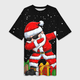 Платье-футболка 3D с принтом SANTA, DAB в Курске,  |  | Тематика изображения на принте: 2021 | 2022 | bad | christmas | dab | happy | merry | merry christmas | new year | santa | snow | sweater | ugly christmas | winter | деб | дэб | зима | новогодний | новогодняя | новый год | рождественский | рождественский свитер | рождеств