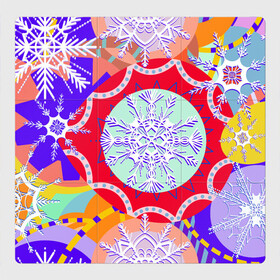 Магнитный плакат 3Х3 с принтом Яркий абстрактный зимний дизайн из снежинок в Курске, Полимерный материал с магнитным слоем | 9 деталей размером 9*9 см | абстрактный | белые снежинки на ярком | зима | зимний паттерн | зимняя | паттерн из снежинок | разноцветная | снежинки | снежинки узор | снежный паттерн | узор из снежинок | яркая зима