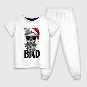 Детская пижама хлопок с принтом SANTA CLAUS BAD в Курске, 100% хлопок |  брюки и футболка прямого кроя, без карманов, на брюках мягкая резинка на поясе и по низу штанин
 | Тематика изображения на принте: bad | beard | christmas | hipster | new year | red cap | santa claus | skull | борода | красный колпак | новый год | очки | рождество | санта клаус | хипстер | череп