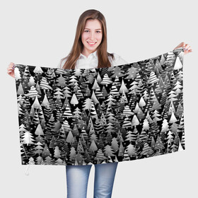 Флаг 3D с принтом Лес абстрактных ёлок в Курске, 100% полиэстер | плотность ткани — 95 г/м2, размер — 67 х 109 см. Принт наносится с одной стороны | абстракция | ёлка | ель | лес | новогодний | новый год | паттерн | рождество | снег | снежинки | чернобелый