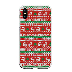 Чехол для iPhone XS Max матовый с принтом Deer Christmas Pattern в Курске, Силикон | Область печати: задняя сторона чехла, без боковых панелей | background | christmas | christmas pattern | deer | herringbone | holiday | knitted pattern | new year | pattern | texture | tree | вязаный узор | елка | елочка | новогодний узор | новый год | олени | паттерн | праздник | рождество | текстура | узор | фон