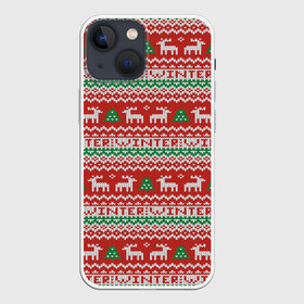 Чехол для iPhone 13 mini с принтом Deer Christmas Pattern в Курске,  |  | background | christmas | christmas pattern | deer | herringbone | holiday | knitted pattern | new year | pattern | texture | tree | вязаный узор | елка | елочка | новогодний узор | новый год | олени | паттерн | праздник | рождество | текстура | узор | фон