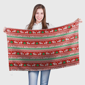 Флаг 3D с принтом Deer Christmas Pattern в Курске, 100% полиэстер | плотность ткани — 95 г/м2, размер — 67 х 109 см. Принт наносится с одной стороны | background | christmas | christmas pattern | deer | herringbone | holiday | knitted pattern | new year | pattern | texture | tree | вязаный узор | елка | елочка | новогодний узор | новый год | олени | паттерн | праздник | рождество | текстура | узор | фон