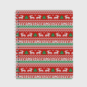 Тетрадь с принтом Deer Christmas Pattern в Курске, 100% бумага | 48 листов, плотность листов — 60 г/м2, плотность картонной обложки — 250 г/м2. Листы скреплены сбоку удобной пружинной спиралью. Уголки страниц и обложки скругленные. Цвет линий — светло-серый
 | background | christmas | christmas pattern | deer | herringbone | holiday | knitted pattern | new year | pattern | texture | tree | вязаный узор | елка | елочка | новогодний узор | новый год | олени | паттерн | праздник | рождество | текстура | узор | фон
