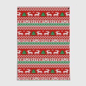 Постер с принтом Deer Christmas Pattern в Курске, 100% бумага
 | бумага, плотность 150 мг. Матовая, но за счет высокого коэффициента гладкости имеет небольшой блеск и дает на свету блики, но в отличии от глянцевой бумаги не покрыта лаком | background | christmas | christmas pattern | deer | herringbone | holiday | knitted pattern | new year | pattern | texture | tree | вязаный узор | елка | елочка | новогодний узор | новый год | олени | паттерн | праздник | рождество | текстура | узор | фон