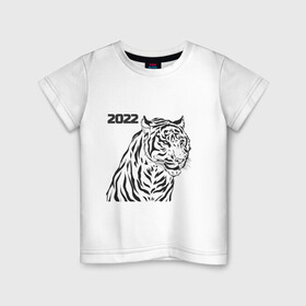Детская футболка хлопок с принтом ТиГрРрА в Курске, 100% хлопок | круглый вырез горловины, полуприлегающий силуэт, длина до линии бедер | Тематика изображения на принте: 2022 | зима | кот | новый год | тигр