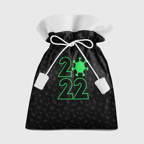 Подарочный 3D мешок с принтом Атмосферный новый год 2022 в Курске, 100% полиэстер | Размер: 29*39 см | Тематика изображения на принте: 2022 | new year | короновирус | новый год | узор с оленями | черный узор