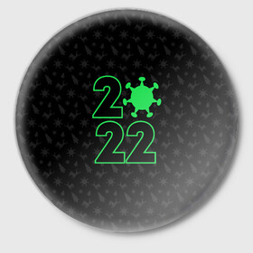 Значок с принтом Атмосферный новый год 2022 в Курске,  металл | круглая форма, металлическая застежка в виде булавки | Тематика изображения на принте: 2022 | new year | короновирус | новый год | узор с оленями | черный узор