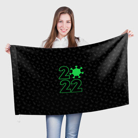 Флаг 3D с принтом Атмосферный новый год 2022 в Курске, 100% полиэстер | плотность ткани — 95 г/м2, размер — 67 х 109 см. Принт наносится с одной стороны | Тематика изображения на принте: 2022 | new year | короновирус | новый год | узор с оленями | черный узор