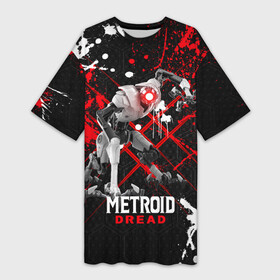 Платье-футболка 3D с принтом EMMI Metroid Dread в Курске,  |  | emmi | metroid | metroid dread | емми | киборг | костюм | метроид | метройд | метройд дреад | робот | экзоскелет | эмми