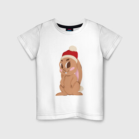 Детская футболка хлопок с принтом Новогодний зайчик 2022 в Курске, 100% хлопок | круглый вырез горловины, полуприлегающий силуэт, длина до линии бедер | Тематика изображения на принте: 2022 | заяц | кролик | новый год