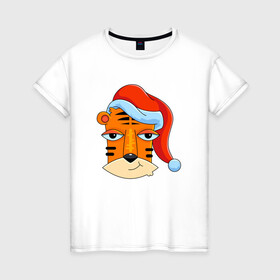 Женская футболка хлопок с принтом Забавный тигр 2022 в Курске, 100% хлопок | прямой крой, круглый вырез горловины, длина до линии бедер, слегка спущенное плечо | 2022 | год тигра | новый год | новый год 2022 | символ года | тигр | тигренок | тигрица | тигры