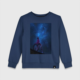Детский свитшот хлопок с принтом Взгляд на небо в Курске, 100% хлопок | круглый вырез горловины, эластичные манжеты, пояс и воротник | Тематика изображения на принте: в топе | в тренде | велосипед | звезды | космос | небо | романтика | синий