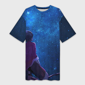 Платье-футболка 3D с принтом Взгляд на небо в Курске,  |  | в топе | в тренде | велосипед | звезды | космос | небо | романтика | синий