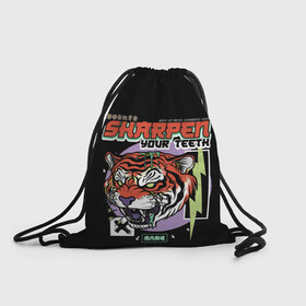 Рюкзак-мешок 3D с принтом Поточи зубки тигр 2022 в Курске, 100% полиэстер | плотность ткани — 200 г/м2, размер — 35 х 45 см; лямки — толстые шнурки, застежка на шнуровке, без карманов и подкладки | 2022 | sharpen your teeth | год тигра | зубы | поточи | тигр