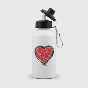 Бутылка спортивная с принтом Doodle Heart в Курске, металл | емкость — 500 мл, в комплекте две пластиковые крышки и карабин для крепления | граффити | карандаш | любовь | набросок | рисунок | сердце | эских