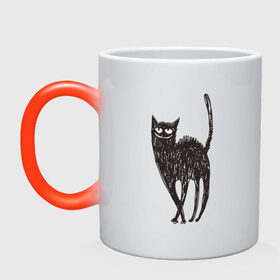 Кружка хамелеон с принтом Рисованная кошка в Курске, керамика | меняет цвет при нагревании, емкость 330 мл | black | cat | кот | рисунок | черный