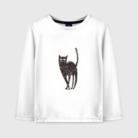 Детский лонгслив хлопок с принтом Рисованная кошка в Курске, 100% хлопок | круглый вырез горловины, полуприлегающий силуэт, длина до линии бедер | black | cat | кот | рисунок | черный