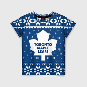 Детская футболка 3D с принтом Торонто Мейпл Лифс Новогодний в Курске, 100% гипоаллергенный полиэфир | прямой крой, круглый вырез горловины, длина до линии бедер, чуть спущенное плечо, ткань немного тянется | 2021 | 2022 | christmas | hockey | maple leafs | merry christmas | new year | nhl | snow | toronto | toronto maple leafs | usa | winter | зима | мейпл лифс | новог | новогодняя | новый год | нхл | рождество | снег | спорт | сша | торонто | 