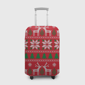 Чехол для чемодана 3D с принтом вязаный принт с оленями в Курске, 86% полиэфир, 14% спандекс | двустороннее нанесение принта, прорези для ручек и колес | christmas | deer | knitted | new year | print | red | snow | trees | white | wintry | белый | вязаный | елки | зимний | красный | новый год | олени | олень | принт | рождество | снег | снежинка
