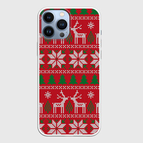 Чехол для iPhone 13 Pro Max с принтом вязаный принт с оленями в Курске,  |  | christmas | deer | knitted | new year | print | red | snow | trees | white | wintry | белый | вязаный | елки | зимний | красный | новый год | олени | олень | принт | рождество | снег | снежинка