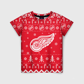 Детская футболка 3D с принтом Детройт Ред Уингз Новогодний в Курске, 100% гипоаллергенный полиэфир | прямой крой, круглый вырез горловины, длина до линии бедер, чуть спущенное плечо, ткань немного тянется | 2021 | 2022 | christmas | detroit | detroit red wings | hockey | merry christmas | new year | nhl | red wings | snow | usa | winter | детройд | детройт | детройт ред уингз | зима | нов | новогодняя | новый год | нхл | ред уингз | рождество 