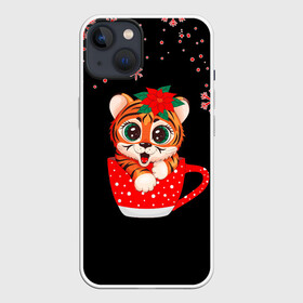 Чехол для iPhone 13 с принтом МАЛЕНЬКИЙ ТИГРЕНОК 2022 в Курске,  |  | 2022 | merry christmas | год тигра | новогодний тигр | новый год | символ 2022 года | снежинки | тигр