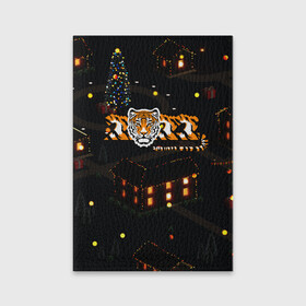 Обложка для паспорта матовая кожа с принтом Ночной новогодний город 2022 год тигра в Курске, натуральная матовая кожа | размер 19,3 х 13,7 см; прозрачные пластиковые крепления | 2022 | год тигра | новый год | новый год 2022 | символ года | тигр | тигренок | тигрица | тигры