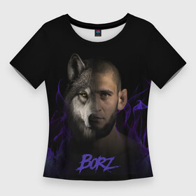 Женская футболка 3D Slim с принтом Хамзат Borz в Курске,  |  | Тематика изображения на принте: borz | боец | волк | лицо | огонь | человек | чиваев