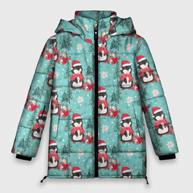 Женская зимняя куртка Oversize с принтом Пингвинчики новый год в Курске, верх — 100% полиэстер; подкладка — 100% полиэстер; утеплитель — 100% полиэстер | длина ниже бедра, силуэт Оверсайз. Есть воротник-стойка, отстегивающийся капюшон и ветрозащитная планка. 

Боковые карманы с листочкой на кнопках и внутренний карман на молнии | 2022 | год тигра | новый год | новый год 2022 | символ года | тигр | тигренок | тигрица | тигры