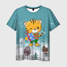 Мужская футболка 3D с принтом 2022 Тигренок с подарком в Курске, 100% полиэфир | прямой крой, круглый вырез горловины, длина до линии бедер | 2022 | год тигра | новый год | новый год 2022 | символ года | тигр | тигренок | тигрица | тигры