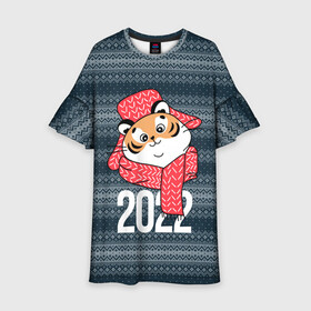 Детское платье 3D с принтом 2022 символ года в Курске, 100% полиэстер | прямой силуэт, чуть расширенный к низу. Круглая горловина, на рукавах — воланы | Тематика изображения на принте: 2022 | год тигра | новый год | новый год 2022 | символ года | тигр | тигренок | тигрица | тигры