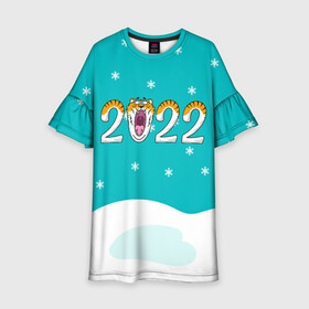 Детское платье 3D с принтом Надпись 2022 Новый год в Курске, 100% полиэстер | прямой силуэт, чуть расширенный к низу. Круглая горловина, на рукавах — воланы | Тематика изображения на принте: 2022 | год тигра | новый год | новый год 2022 | символ года | тигр | тигренок | тигрица | тигры