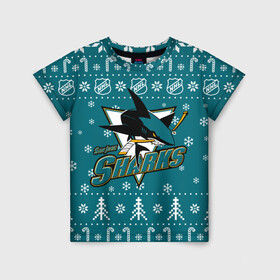 Детская футболка 3D с принтом Сан Хосе Шаркс Новогодний в Курске, 100% гипоаллергенный полиэфир | прямой крой, круглый вырез горловины, длина до линии бедер, чуть спущенное плечо, ткань немного тянется | 2021 | 2022 | christmas | hockey | merry christmas | new year | nhl | san jose | san jose sharks | sharks | snow | usa | winter | зима | новогодний | новогодняя | новый год | нхл | рож | рождество | сан хосе | санхосе | санхосе шаркс | снег