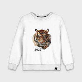 Детский свитшот хлопок с принтом Тигр 2022 символ в Курске, 100% хлопок | круглый вырез горловины, эластичные манжеты, пояс и воротник | амурский тигр | год 2022 | кошка | новый год | символ 2022 | тигр | тигр 2022