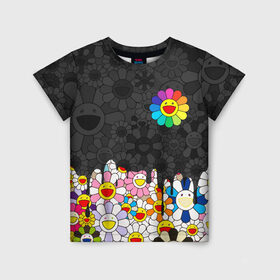 Детская футболка 3D с принтом MURAKAMI МУРАКАМИ ПОТЕКИ в Курске, 100% гипоаллергенный полиэфир | прямой крой, круглый вырез горловины, длина до линии бедер, чуть спущенное плечо, ткань немного тянется | cute flowers | flower superflat | flowers | murakami | pop art | superflat | takashi murakami | краска | милые цветочки | мураками | потеки | ромашки | такаси мураками | такаши мураками | цветочки | цветы