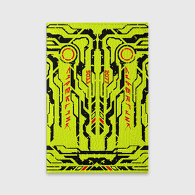 Обложка для паспорта матовая кожа с принтом Cyberpunk 2077 YELLOW в Курске, натуральная матовая кожа | размер 19,3 х 13,7 см; прозрачные пластиковые крепления | будущее | жолтый | киберпанк | минимализм | полосы | схемы