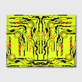 Альбом для рисования с принтом Cyberpunk 2077 YELLOW в Курске, 100% бумага
 | матовая бумага, плотность 200 мг. | Тематика изображения на принте: будущее | жолтый | киберпанк | минимализм | полосы | схемы