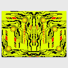Поздравительная открытка с принтом Cyberpunk 2077 YELLOW в Курске, 100% бумага | плотность бумаги 280 г/м2, матовая, на обратной стороне линовка и место для марки
 | Тематика изображения на принте: будущее | жолтый | киберпанк | минимализм | полосы | схемы