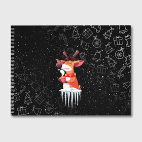 Альбом для рисования с принтом Новогодний Олень 2022. в Курске, 100% бумага
 | матовая бумага, плотность 200 мг. | Тематика изображения на принте: 2022 | merry christmas | год тигра | зима близко | нг | новогодний | новогодний олень | новый год | новый год 2022 | олень | рождество | символ 2022 года | снег | снежинки