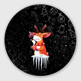 Круглый коврик для мышки с принтом Новогодний Олень 2022. в Курске, резина и полиэстер | круглая форма, изображение наносится на всю лицевую часть | 2022 | merry christmas | год тигра | зима близко | нг | новогодний | новогодний олень | новый год | новый год 2022 | олень | рождество | символ 2022 года | снег | снежинки