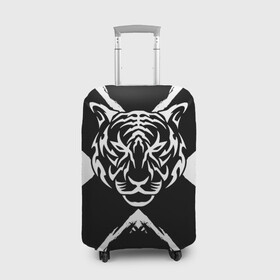 Чехол для чемодана 3D с принтом Tiger Black & White Черно-белый Тигр в Курске, 86% полиэфир, 14% спандекс | двустороннее нанесение принта, прорези для ручек и колес | cat | tiger | год тигра | зверь | кошка | символ года | тигр | хищник