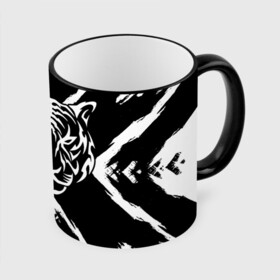 Кружка с принтом Tiger Black & White Черно-белый Тигр в Курске, керамика | ёмкость 330 мл | cat | tiger | год тигра | зверь | кошка | символ года | тигр | хищник