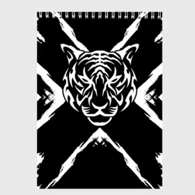 Скетчбук с принтом Tiger Black & White Черно-белый Тигр в Курске, 100% бумага
 | 48 листов, плотность листов — 100 г/м2, плотность картонной обложки — 250 г/м2. Листы скреплены сверху удобной пружинной спиралью | Тематика изображения на принте: cat | tiger | год тигра | зверь | кошка | символ года | тигр | хищник